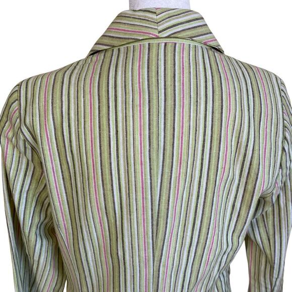 Gibson Y2K Striped Linen Blend Single Breasted Blazer Cropped 3/4 Sleeve Spring - Picture 7 of 16